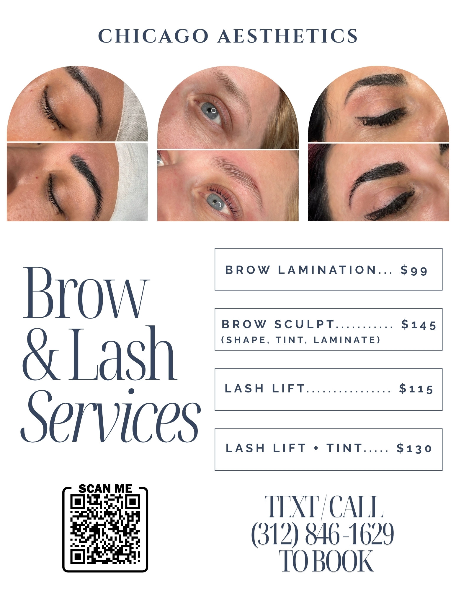 brow lamination eyelash tint chicago aesthetics pricing